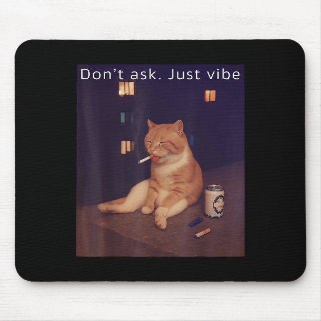 Cigarette Kitten Funny Smoking Cat Meme Stud Brain Mouse Pad (Front)