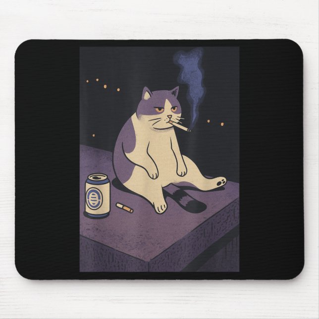Cigarette Kitten Funny Smoking Cat Meme Stud Brain Mouse Pad (Front)