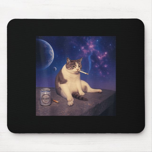 Cigarette Kitten Funny Smoking Cat Meme Stud Brain Mouse Pad (Front)