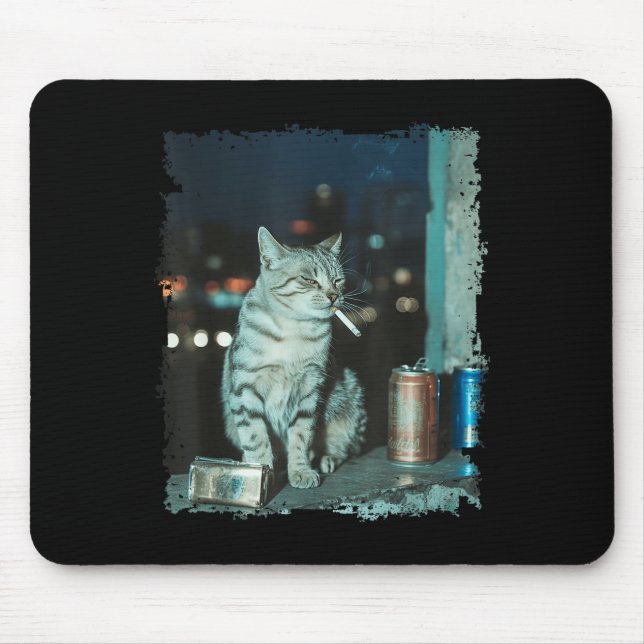 Cigarette Kitten Funny Smoking Cat Meme Stud Brain Mouse Pad (Front)