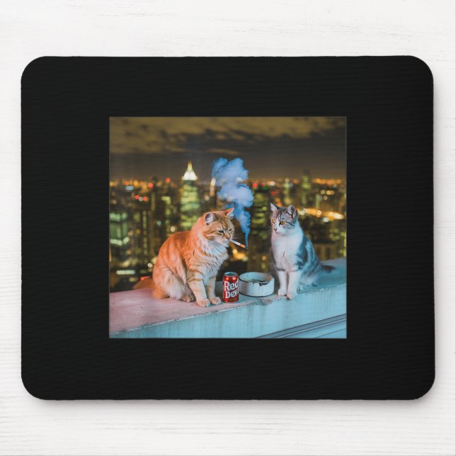 Cigarette Kitten Funny Smoking Cat Meme Stud Brain Mouse Pad (Front)