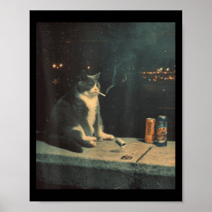Cigarette Kitten Funny Smoking Cat Meme Stud Brain Poster