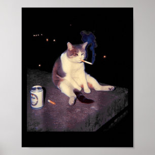 Cigarette Kitten Funny Smoking Cat Meme Stud Brain Poster
