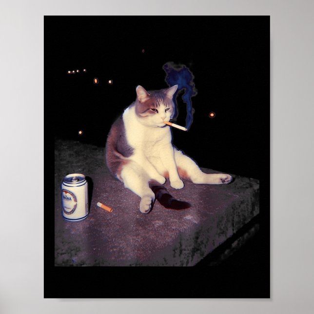 Cigarette Kitten Funny Smoking Cat Meme Stud Brain Poster (Front)