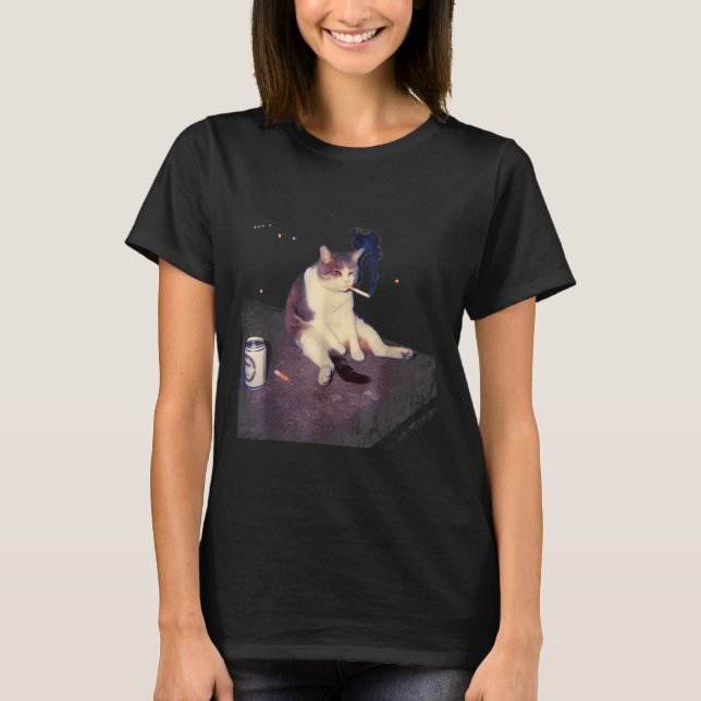 Cigarette Kitten Funny Smoking Cat Meme Stud Brain T-Shirt (Front)