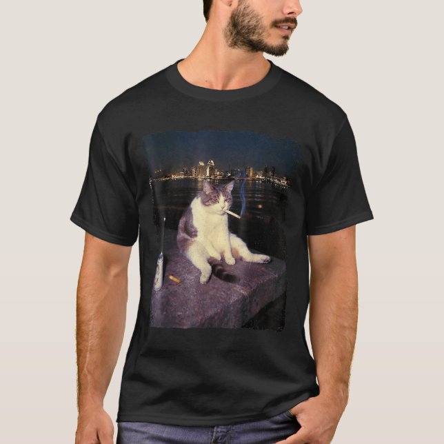 Cigarette Kitten Funny Smoking Cat Meme Stud Brain T-Shirt (Front)