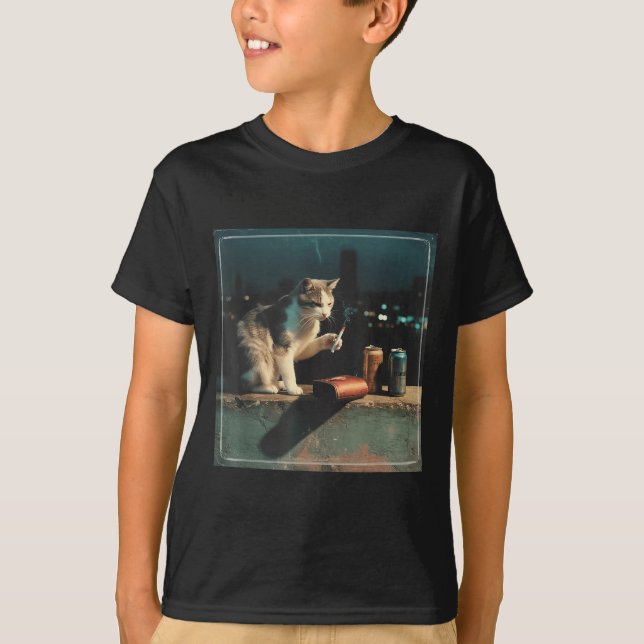 Cigarette Kitten Funny Smoking Cat Meme Stud Brain T-Shirt (Front)