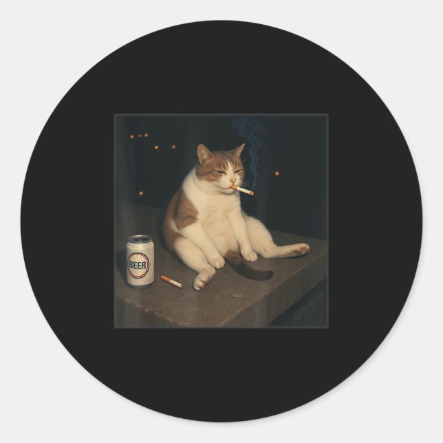 Cigarette Kitten Funny Smoking Cat Meme Stud  Classic Round Sticker (Front)