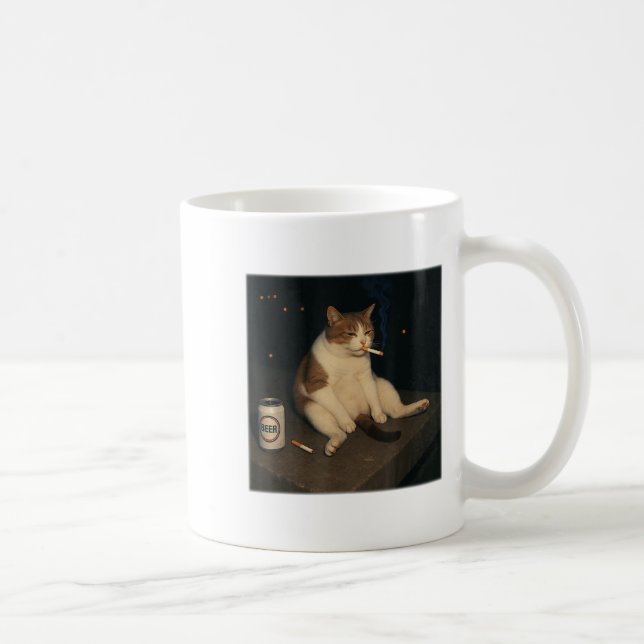 Cigarette Kitten Funny Smoking Cat Meme Stud  Coffee Mug (Right)