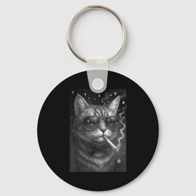Cigarette Kitten Funny Smoking Cat Meme Stupid Bra Key Ring (Front)
