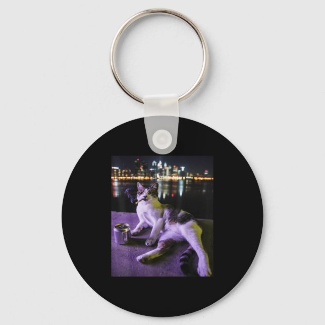 Cigarette Kitten Funny Smoking Cat Meme Stupid Bra Key Ring (Front)