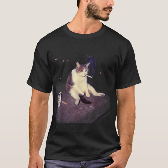 Cigarette Kitten Funny Smoking Cat Meme Stupid Jok T-Shirt (Front)
