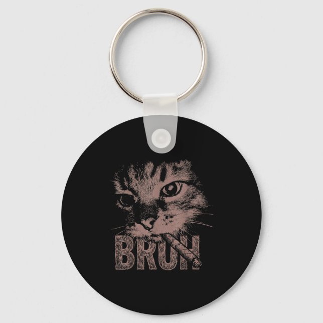 Cigarette kitten funny smoking cat meme stupid key ring (Front)
