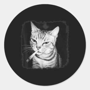 Cigarette Kitten Gang Cat Smoking Cigarette Funny Classic Round Sticker