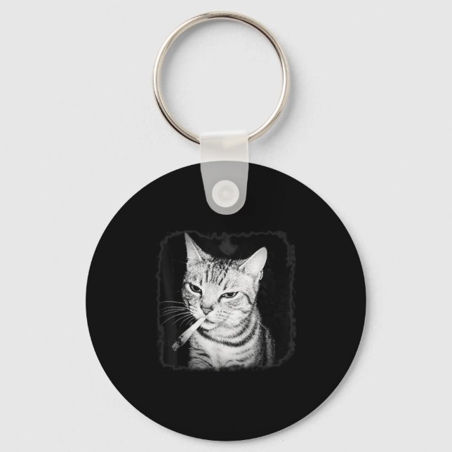 Cigarette Kitten Gang Cat Smoking Cigarette Funny  Key Ring (Front)