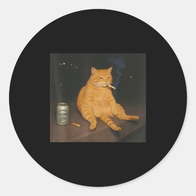 Cigarette Kitten Gen Z Joke Smoking Cat Meme Stud  Classic Round Sticker (Front)