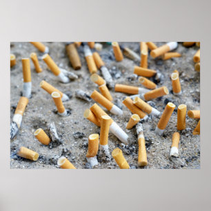 Cigarettes in outdoors ashtray poster