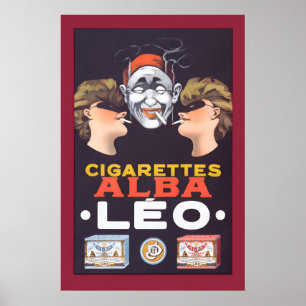 Cigarettes Leo920s Vintage Style French Smoking Poster