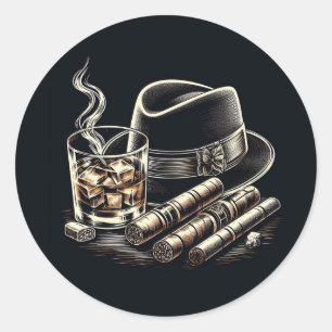 Cigars and Bourbon Classic Round Sticker
