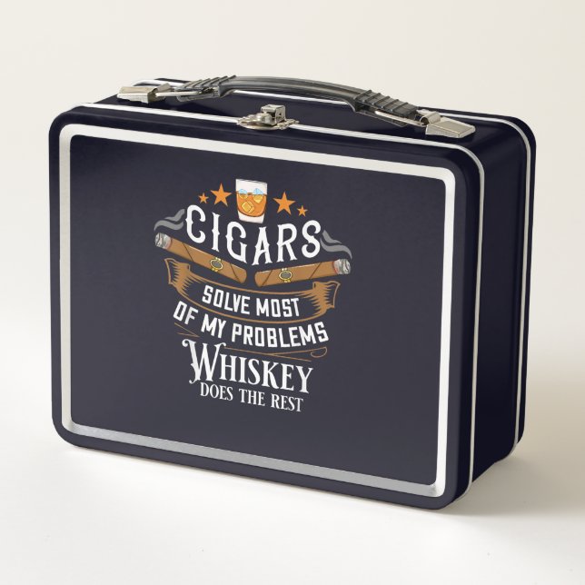 Cigars Solve Most Of My Problems Whiskey Metal Lunch Box (Front)