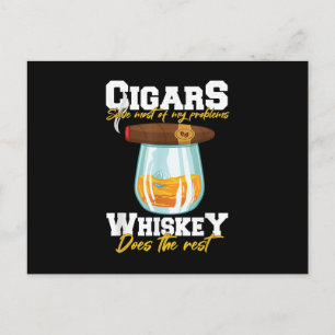 Cigars Solve Most Of My Problems Whiskey Postcard