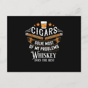 Cigars Solve Most Of My Problems Whiskey Postcard