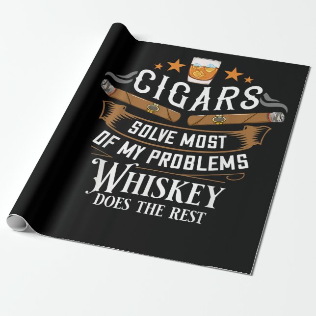 Cigars Solve Most Of My Problems Whiskey Wrapping Paper (Unrolled)