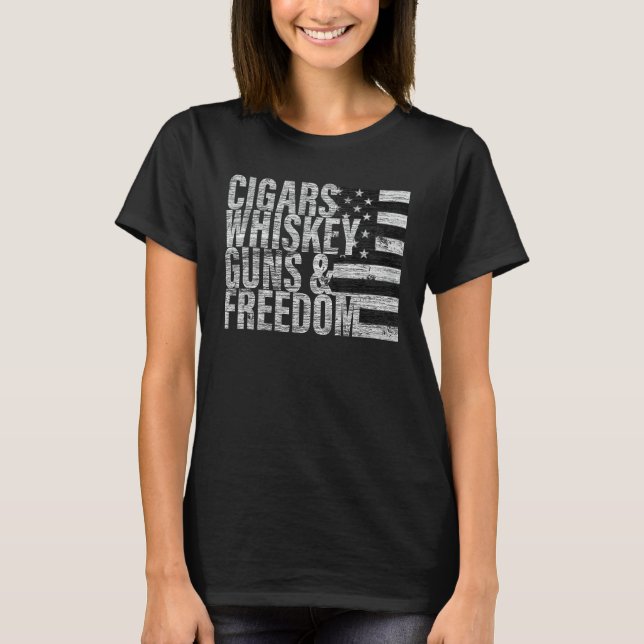 Cigars Whiskey Guns & Freedom  Flag Tee (Front)