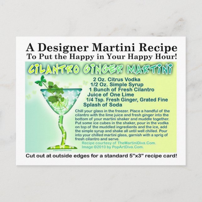 Cilantro Ginger Martini Recipe Postcard (Front)