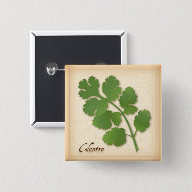 Cilantro Herb 15 Cm Square Badge (Cilantro Herb Button, aromatic leaves with a distinctive flavor.)