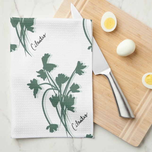 Cilantro Herb Garden Coriander Pattern Tea Towel (Quarter Fold)
