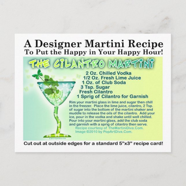 Cilantro Martini Recipe Postcard (Front)
