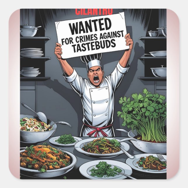 Cilantro – Wanted for Crimes Against Tastebuds  Square Sticker (Front)