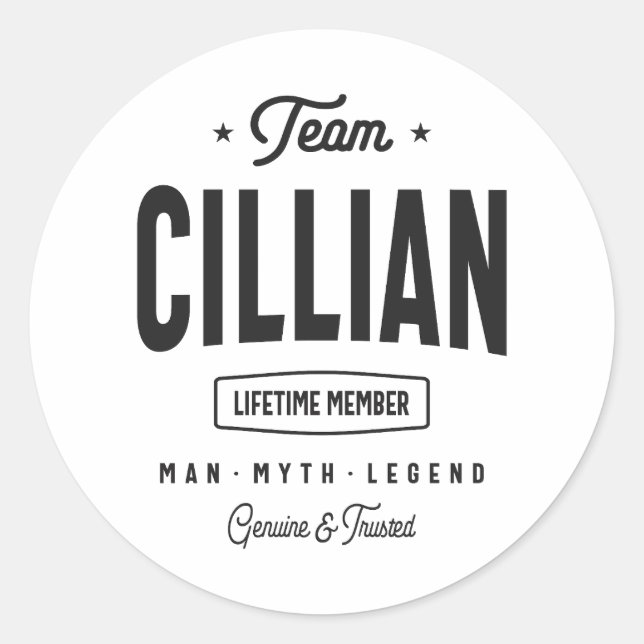 Cillian Lifetime Member Personalised Name Cillian Classic Round Sticker (Front)