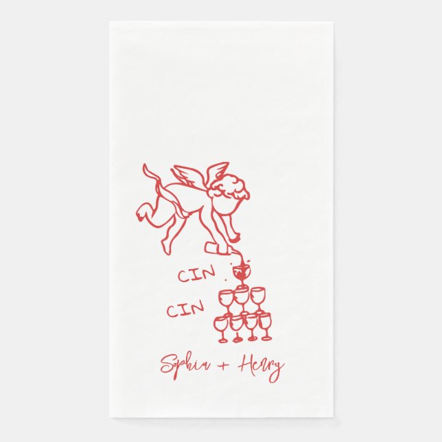 Cin Cin Cherub Hand Drawn Cupid Icon Wedding  Napkin (Front)