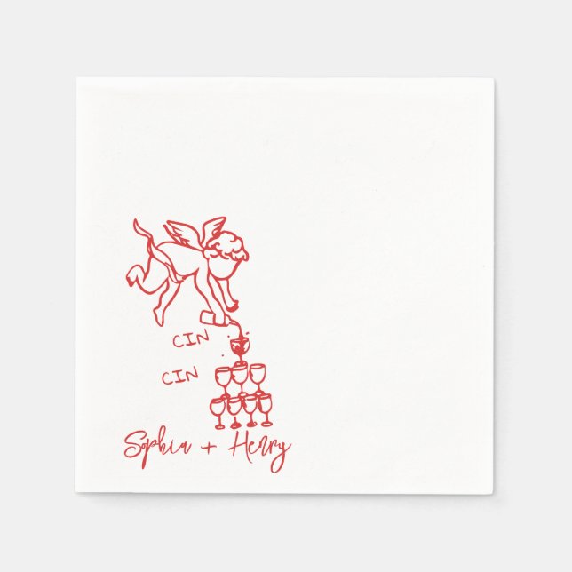 Cin Cin Cherub Hand Drawn Cupid Icon Wedding  Napkin (Front)