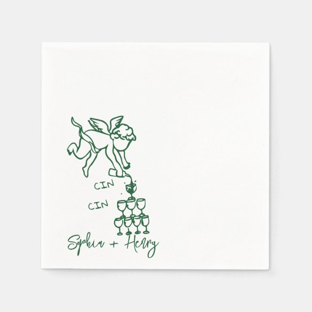 Cin Cin Cherub Hand Drawn Cupid Icon Wedding  Napkin (Front)
