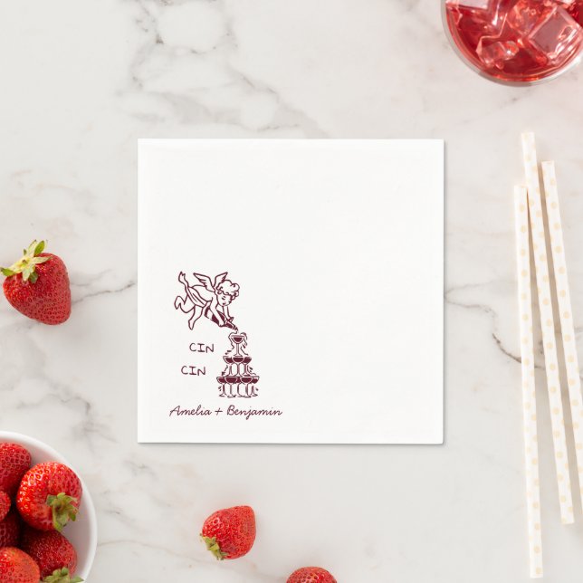 Cin Cin Cherub Hand Drawn Cupid wedding Napkin (Insitu)