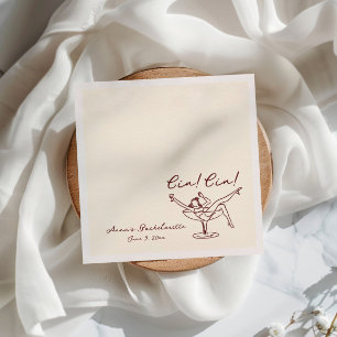 Cin Cin Maroon Hand Drawn Bachelorette Napkin