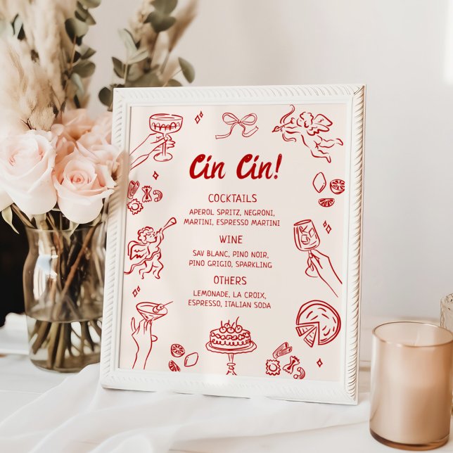Cin Cin! Red Italian Bar Menu Poster (Creator Uploaded)