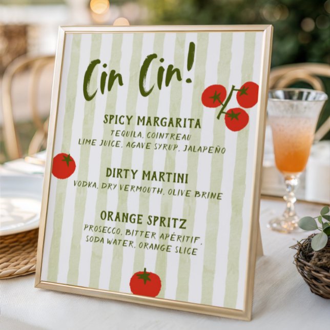 Cin Cin Tomato Bridal Shower Bar Menu Poster (Creator Uploaded)