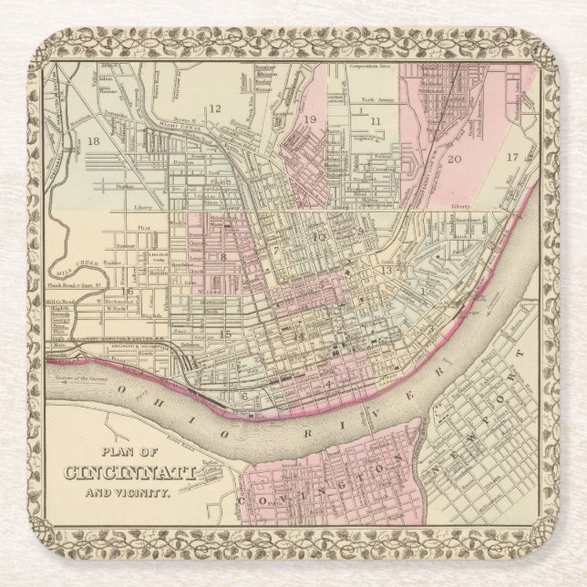 Cincinnati 2 square paper coaster (Front)