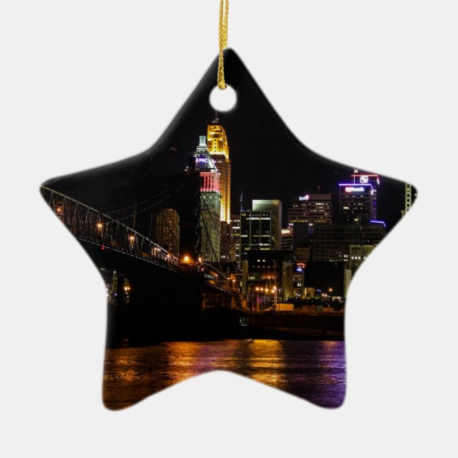Cincinnati by Night Ceramic Tree Decoration (Front)