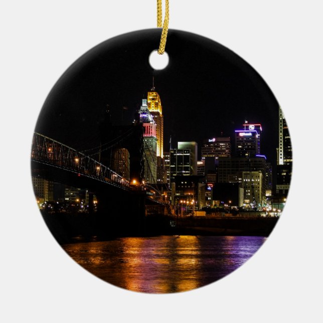 Cincinnati by Night Ceramic Tree Decoration (Front)