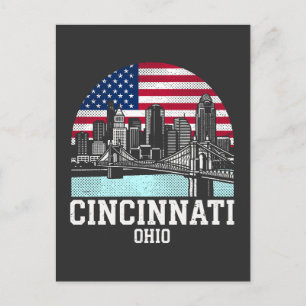 Cincinnati City Ohio American Flag Postcard