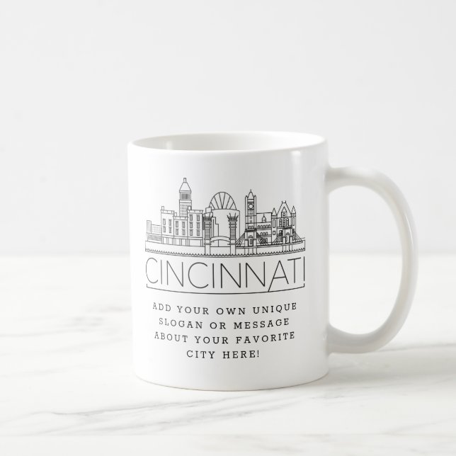 Cincinnati City Stylised Skyline | Custom Slogan Coffee Mug (Right)