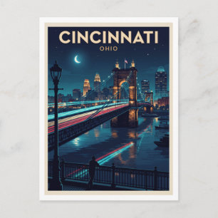 Cincinnati Historic Riverfront at Night Ohio Postcard
