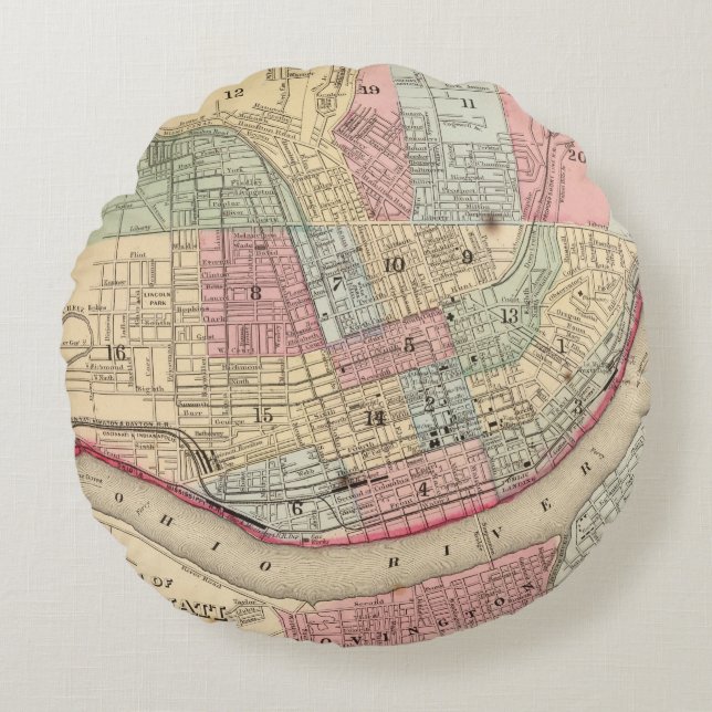 Cincinnati Map by Mitchell Round Cushion (Front)