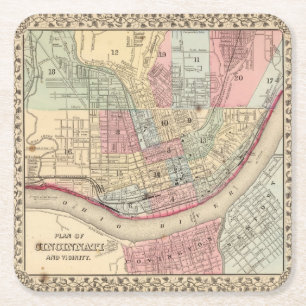 Cincinnati Map by Mitchell Square Paper Coaster