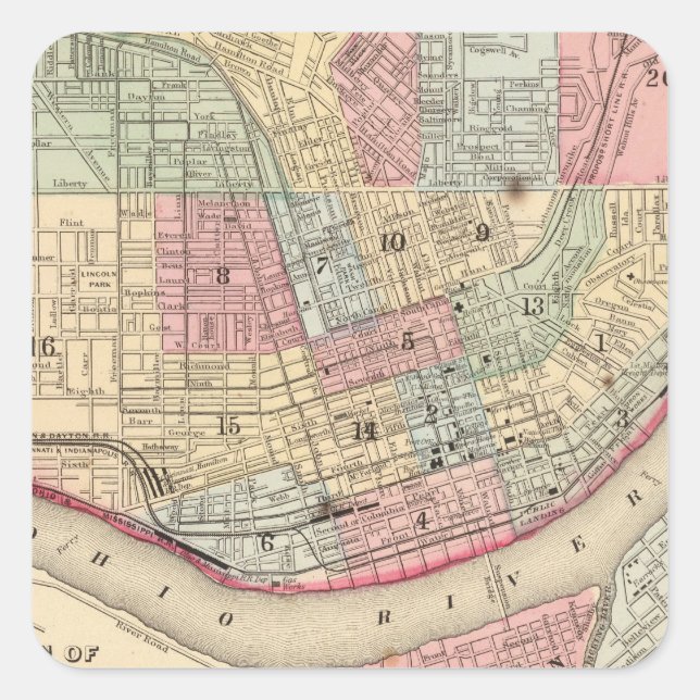 Cincinnati Map by Mitchell Square Sticker (Front)